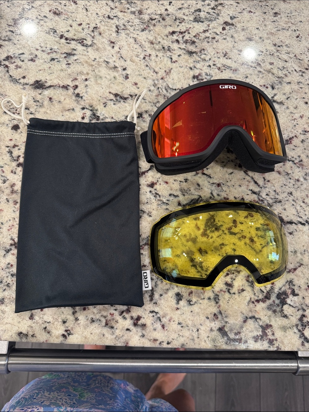 Giro Black Frame Ski Goggles with Red Mirrored and Yellow Lenses